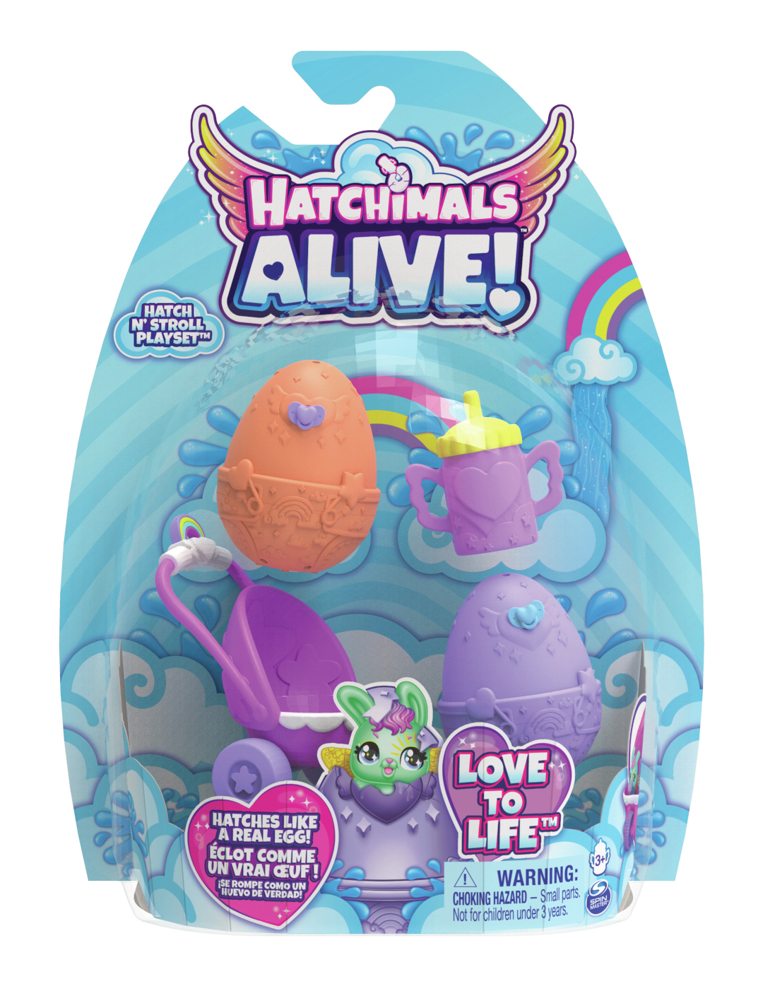 Hatchimals Alive, confezione con due uova che si schiudono con l'acqua e  passeggino, giocattoli per bambine e bambini dai 3 anni in su