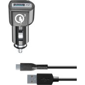 Cellularline USB CAR CHARGER KIT QC - TYPE-C HUAWEI, LG, ASUS... Caricabatterie da auto veloce per dispositivi di ultima generazione Nero