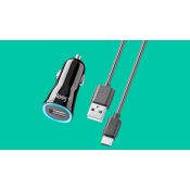 PLOOS - USB CAR KIT ADAPTER 2A - USB-C Caricabatterie da auto 2A con cavo USB Type-C Nero